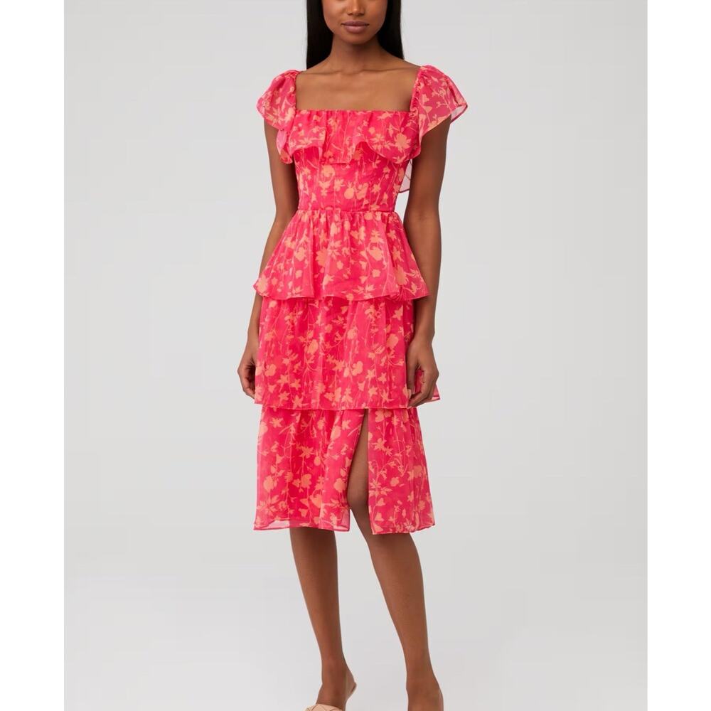 Amanda Uprichard Venezia Midi Teared Dress Floral Romantic, Size XL MSRP $268